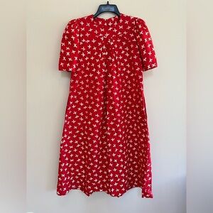 Britches of Georgetown 1970's Vintage Red Cotton “X” Patterned Midi Dress, 6